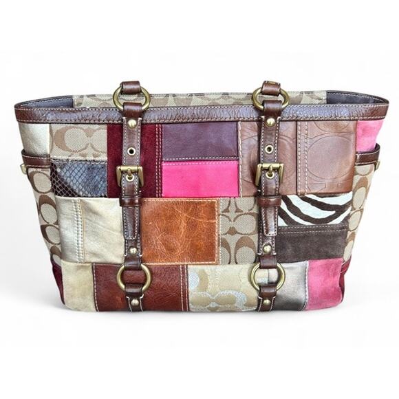 COACH Legacy Limited Edition Patchwork Tote Purse Hand Bag Leather Brown Pink - Picture 8 of 14